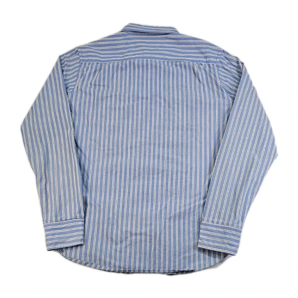 Fossil Brand Mens Small Classic Casual Blue White Striped Button Up Dress Shirt